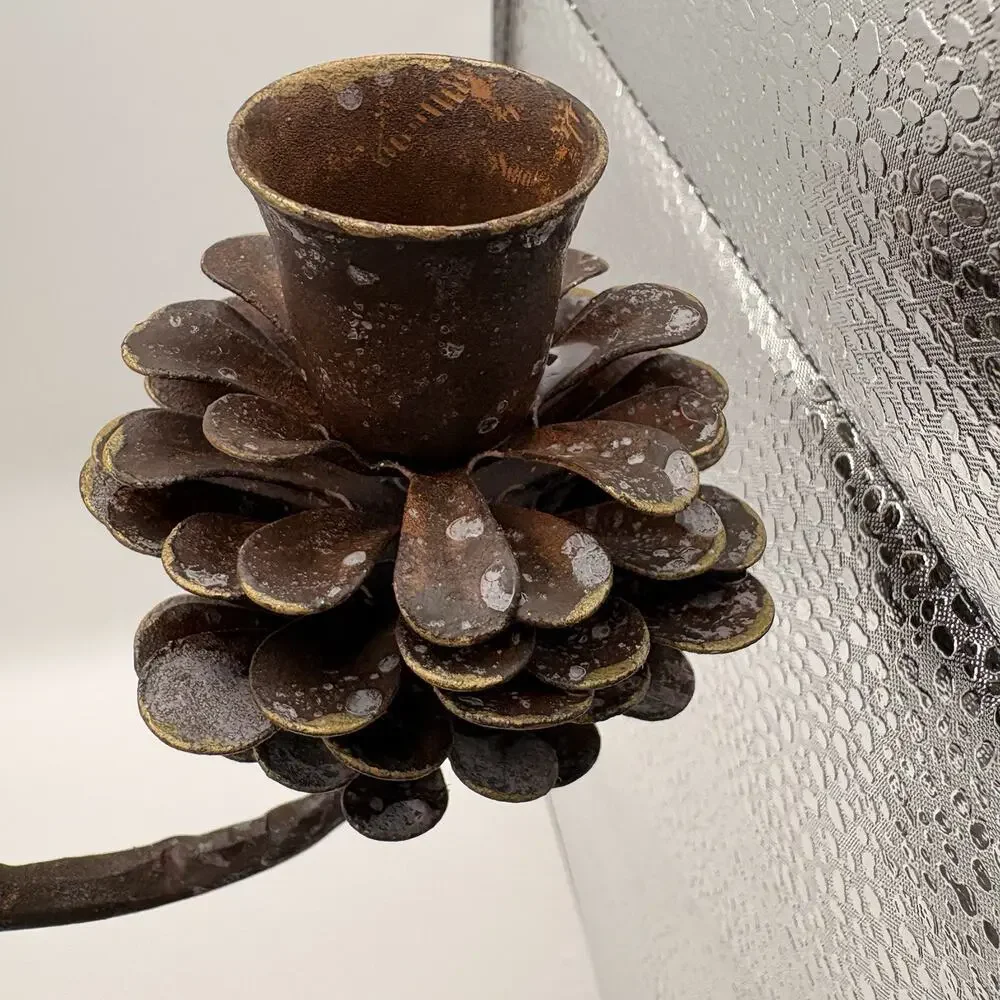 Iron Pinecone 3 Taper Candle Candelabra Fall Holiday Decor Bronze Finish Used